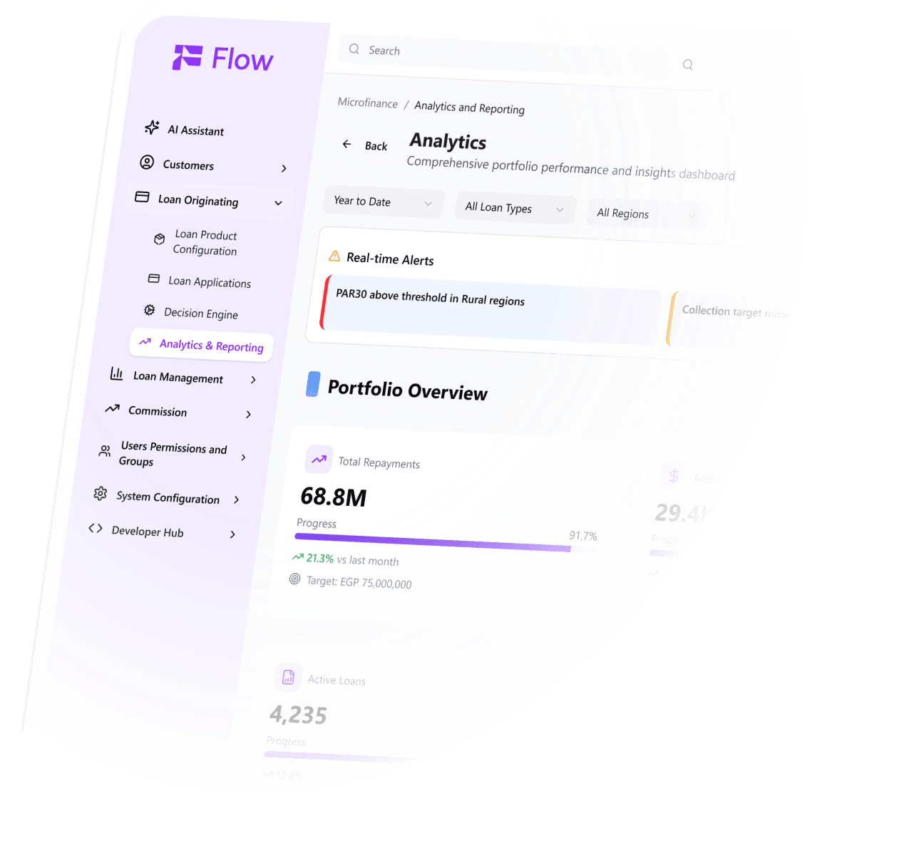 Flow lending dashboard
